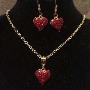 Red glitter heart jewelry set